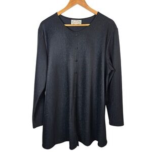 Family Affair Black Sparkle Lurex Button Front Tunic Top Long Sleeve Vintage